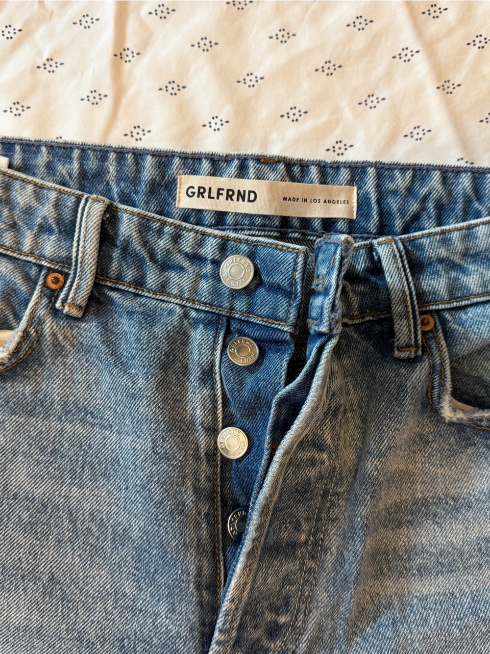 GRLFRND Light Blue High-Rise Button-Fly Cropped Jeans